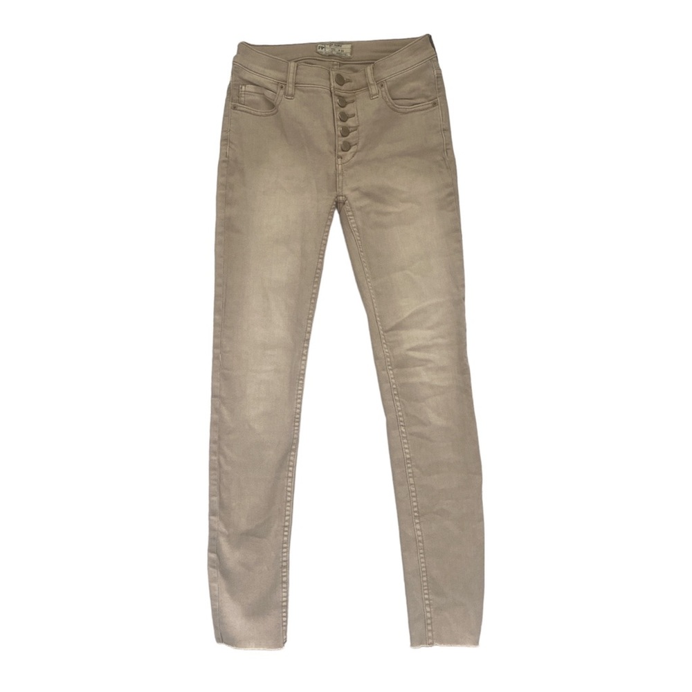Free People Skinny Jeans Beige Size W24 Raw hem Buttonfly